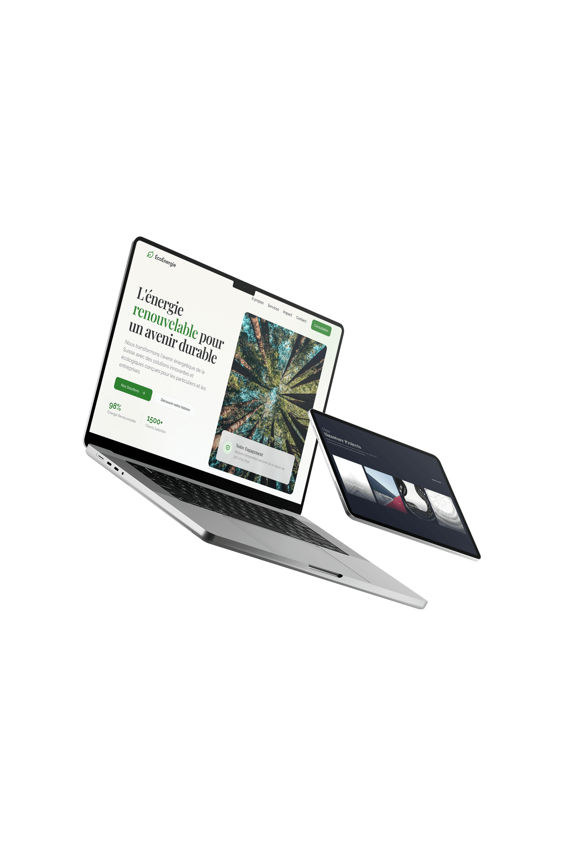 Floating MacBook and iPad Pro showing responsive website design